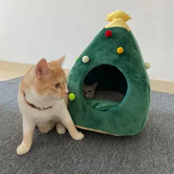 

Xmas Tree Shape Pet Dog Bed House for Cat Kitten Puppy Kennel Winter Warm Cat House Sleep Bed Pet Product