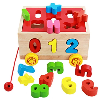 

Baby Block Match Learning Educational Wood Toy 15 Holes Geometry / Digital Shape ligence Box Trailer Early Learn