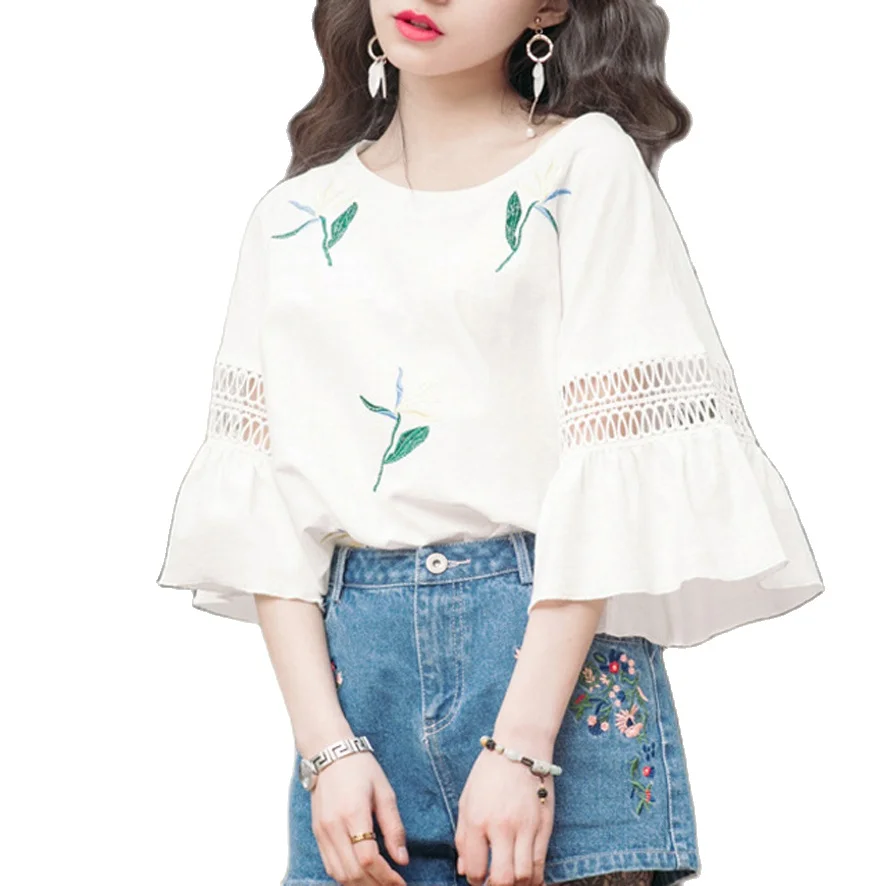 Новинка лета 2020 Женская Кружевная футболка открытые Цветочные Свободные