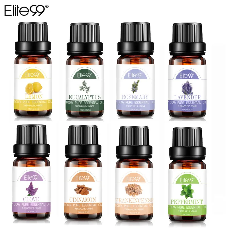 Elite99 8pcs Gift Set Pure Essential Oils 10ML Humidifier Aromatherapy Eucalyptus Rosemary Lemon Lavender Clove Cinnamon Oil |