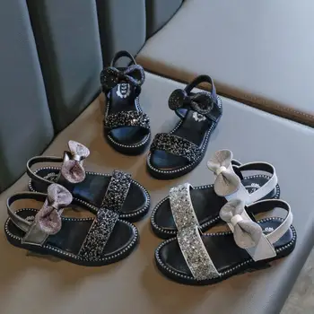 

2020 Fashion Kids Summer Beach Shoes Little Girls Sandals Big Children Princess Beading Bow Sandals 3 4 5 6 7 8 9 10 11 12 Year