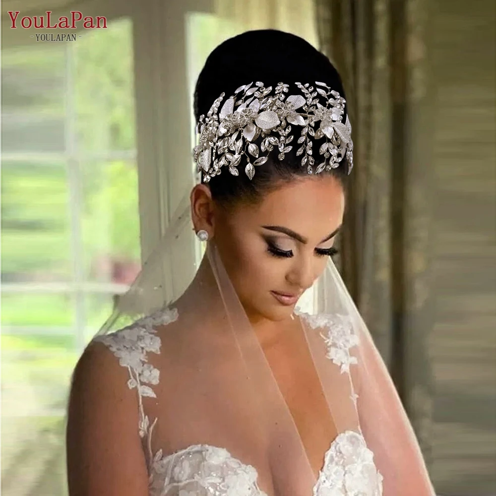 YouLaPan HP391 Rhinestone Bridal Tiara Crown Alloy Leaf Headbands Hair Piece Bridal Headwear Wedding Hair Jewelry Accessories gold multi layer goddess angel halo hair crown diy metal base headband bridal wedding hair hoop women halloween jewelry headwear