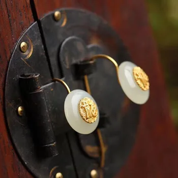 

Wholesale New Xinjiang Hetian Jade S925 Silver Inlaid Earrings Women's Safe Buckle Earrings