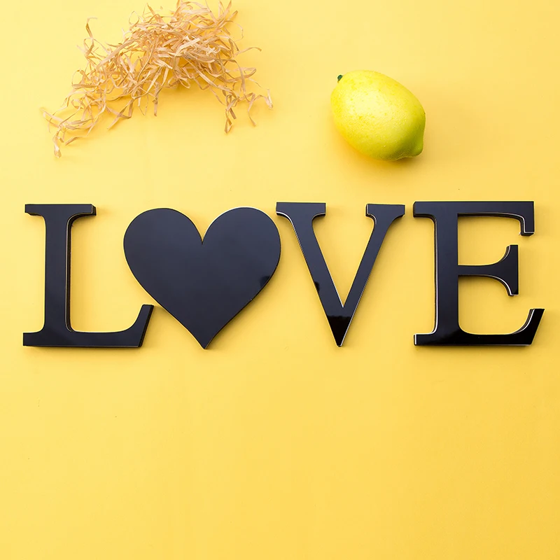 Black English Letters 3D Mirror Wall Stickers Home Decor For Living Room Bedroom Wallpaper Peel & Stick Mirror Acrylic Poster