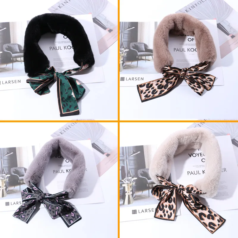 Winter women ring Scarf Girls Scarves Imitation Rabbit Fur Collar Scarf Bow Comfortable Neck Warmers
