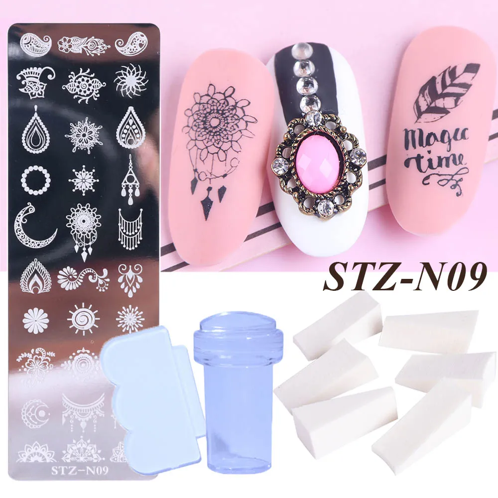1 Набор для штамповки ногтей пластины снежинки лист Цветы изображение ногтей пластины трафарет для рождественского дизайна ногтей лак для маникюра LASTZN01-12-1 - Цвет: STZ-N09