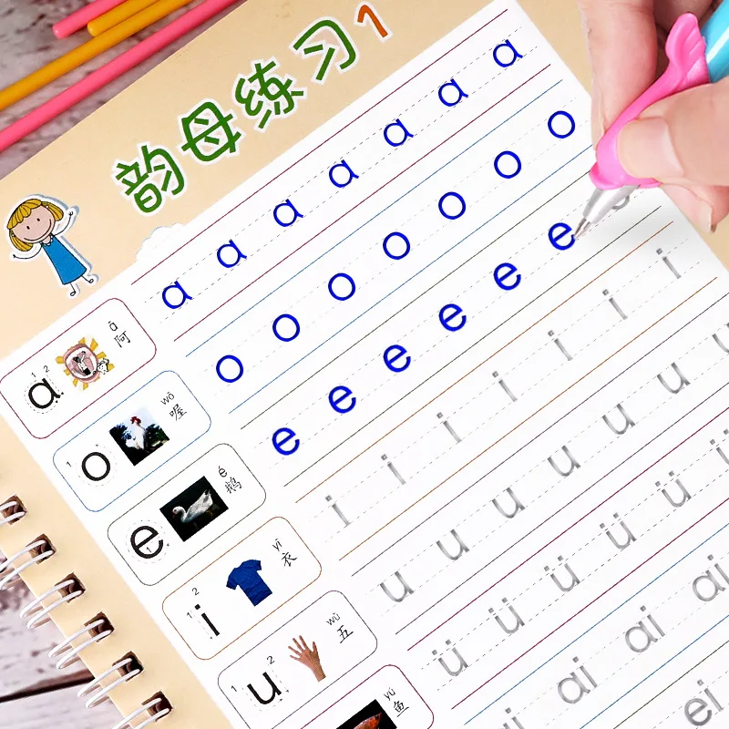 6PcsReusable English&Chinese Copybook Drawing Toy Hand Writing Groove English Auto Fades Educational Toys For Children Preschool