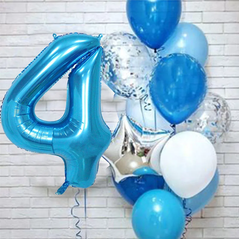 12 шт./лот для маленьких мальчиков на день рождения воздушные шары с 40 дюймов Большой синий номер шт/уп 3/3rd День рождения украшения anniversaire 9/1/3 лет - Цвет: with 4 number