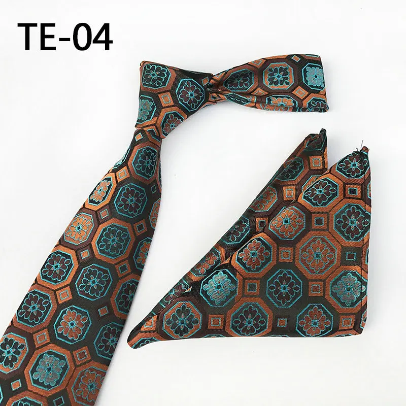 Necktie Set Британский мужской цветочный клетчатый жаккардовый галстук с узором пейсли на шею, Официальный галстук для жениха, свадебный подарок, галстук, платок, карманный квадратный набор - Цвет: Necktie Set