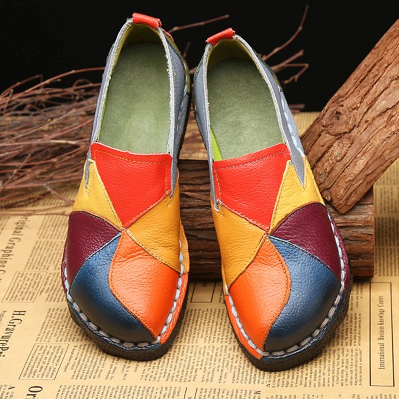 Designer Women Genuine Leather Loafers Mixed Colors Ladies Ballet Flats ...