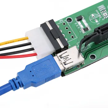 

60cm PCI-Express PCI-E 1X to 16X Riser Card Adapter PCIE Extender + USB 3.0 Cable + SATA to 4Pin IDE Molex Power Cord JH