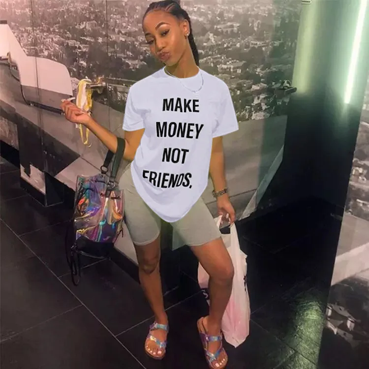 Женская футболка с круглым вырезом желтая забавными надписями Make Money Not Friends лето