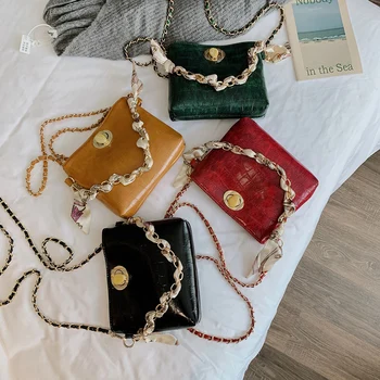 

Retro Stone Pattern Women PU Crossbody purse Silk Scarf Chain Shoulder Handbags Stone Pattern Messenger Bags