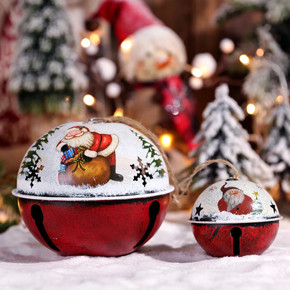 Christmas Jingle Bells Cartoon Santa Paint Bell Christmas Tree Hanging Ornaments Cascabeles Manualidades Christmas Bells Pendant