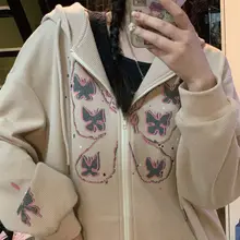 

Butterfly Cardigan Hoodie Jacket Women 2021 New Korean Harajuku Loose Retro Sweatshirt Oversized Zipper Women Y2k Tops Mall Goth
