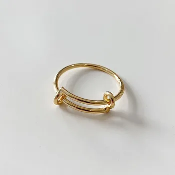 

Leouerry Real 925 Sterling Silver Push-pull Adjustable Rings Golden Elegant Korean Style Minimalist Rings for Women Fine Jewelry