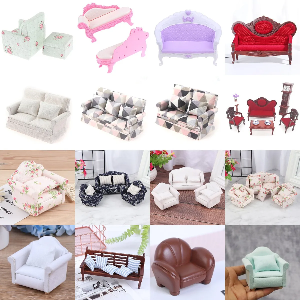 Mini Cute Sofa Pillows Cushions Couch Chair Set For Dolls Children Simulation Dollhouse Furniture Toys 1:12 Miniature Doll House | Игрушки и