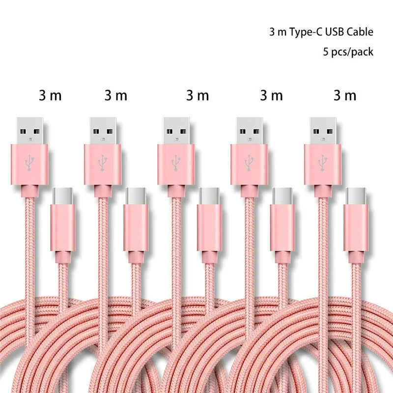 3 м 5 шт./упак. Тип C до USB 2,0 USB кабель с нейлоновой оплеткой зарядный кабель для huawei P30 mate 20 xiaomi samsung Примечание 10 S10 OPPO R17 vivo onePlus 7, 6 комплектов/партия, футболка