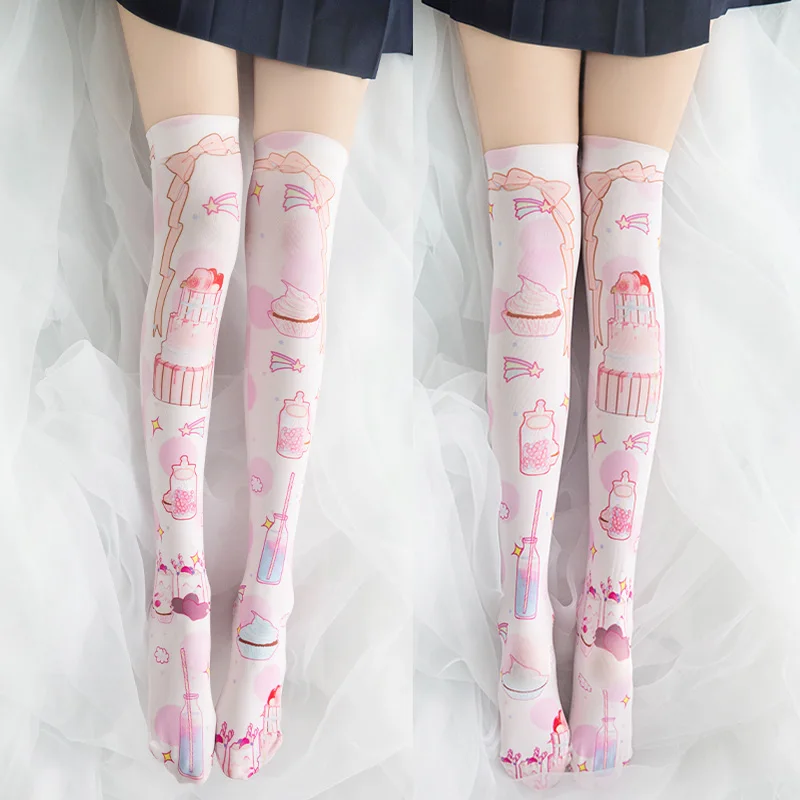 Kawaii аниме граффити девушки Лолита мягкие чулки сестры японские школьные девушки выше колена сексуальные бархатные бедра высокие чулки Косплей