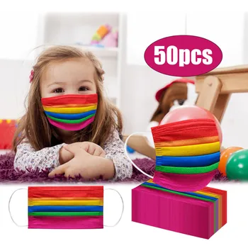 

50pc Mascarilla Infantil New Disposable Cute Children Rainbow Pattern Three-layer Nonwove Mask Printing Pattern Face Mask Masque