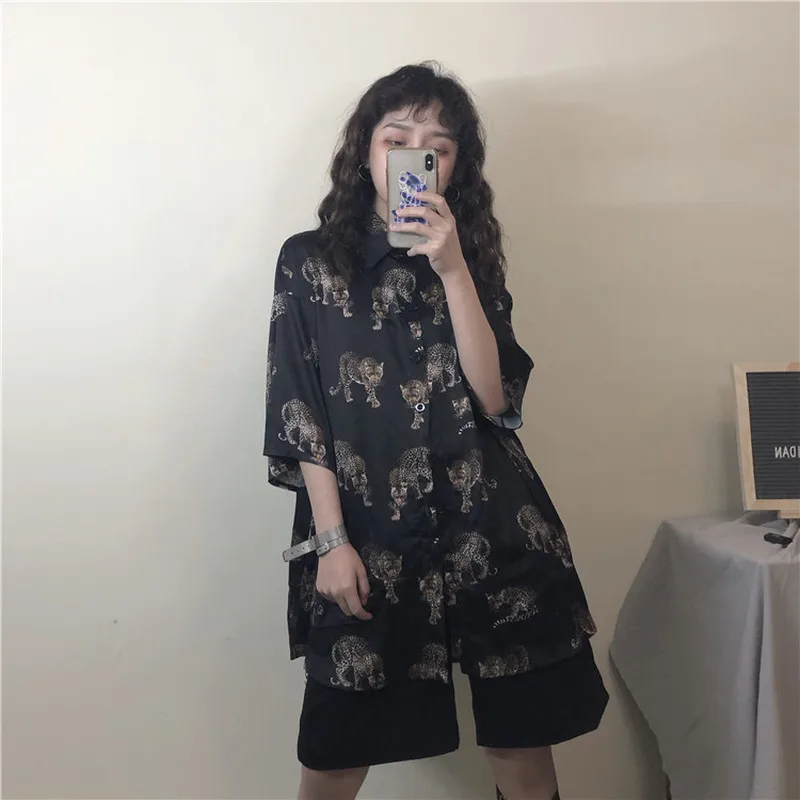  Woherb Vintage Leopard Blouse Women Harajuku Animal Print Shirt 2020 Summer Ladies Loose Blusa Stre