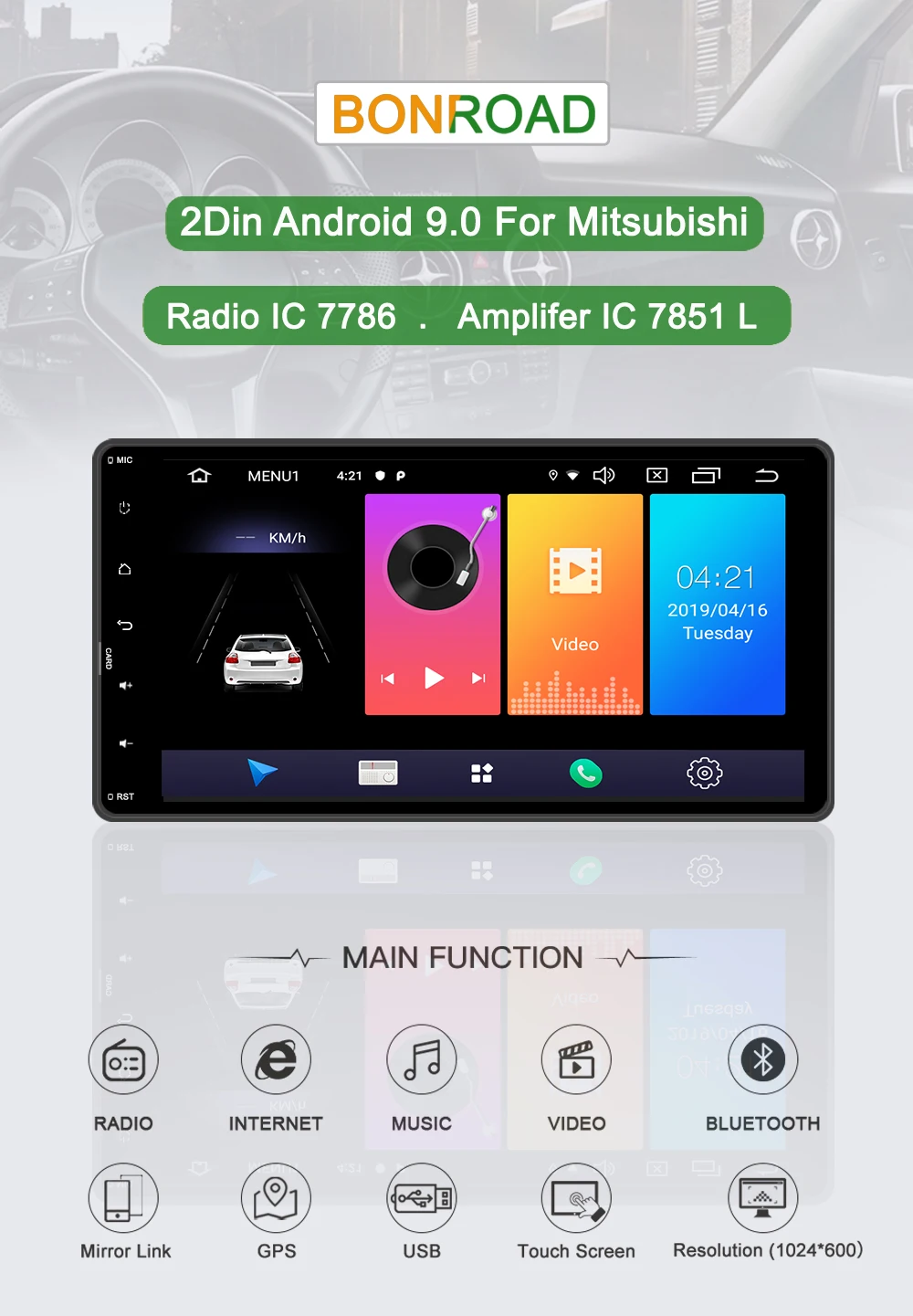 Bonroad Android 9,0 Автомобильный мультимедийный плеер для Mitsubishi outlander lancer asx Автомобильный видео gps Навигатор Радио ram 2G rom 16G