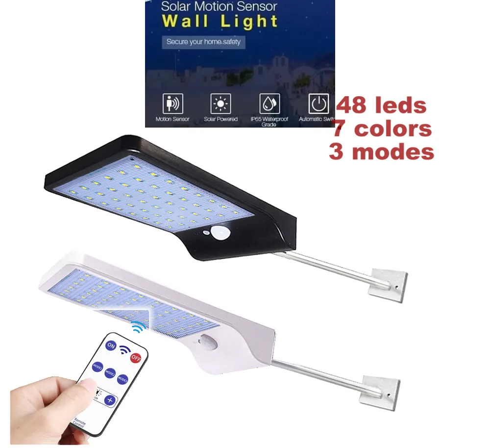 

3 Models Dimmable Solar Lamp PIR Motion Sensor Solar Light 48/36 LED Outdoor Garden Yard Path Wall street spot w Remote Control