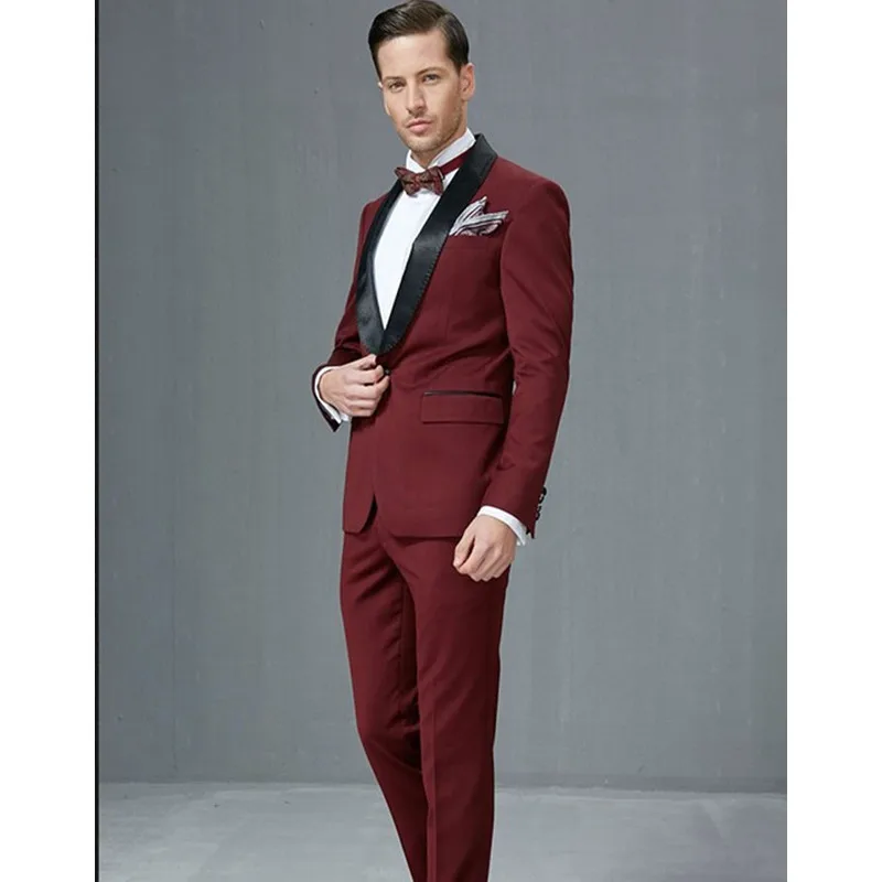 

Handsome Groomsmen Shawl Black Lapel One Button Three Pockes Groom Tuxedos Men Suits Wedding Suits For Men (Jacket+Pants)
