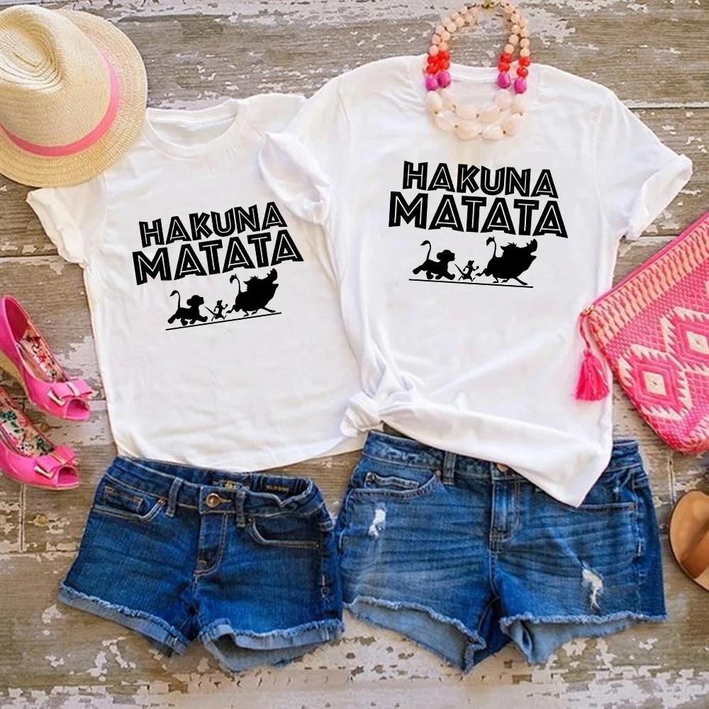 Summer Women Men T Shirt HAKUNA MATATA Short Sleeve Lion King Graphic Children Tees Top Casual Family Matching Clothes coordinating family outfits Family Matching Outfits