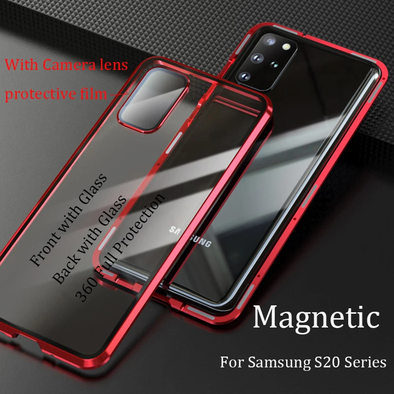 CeeDoo Protective Case for Samsung Galaxy S20 Built in Screen Protector Magnetic Flip Cover 360 Degree 9H Tempered Glass with Metal Camera Protector Red 