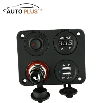 

New 4 Hole Panel Base Dual USB Cigarette Lighter Voltmeter Meter Power Socket Button Switch Car Truck Boat Motorcycle Accessory