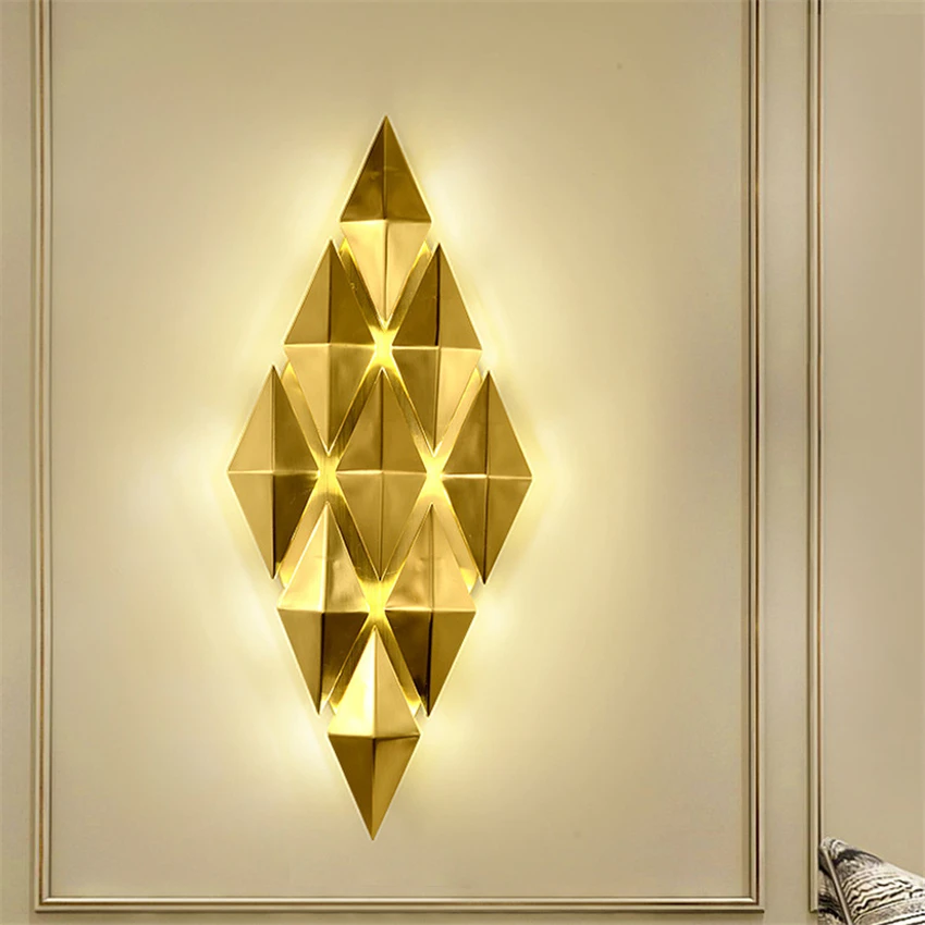 

Creative Diamond Shape Gold Bronze Led Wall Lamps Post Modern Luxury Living Room Sconce Wall Lights Bedroom Luster Deco Fixtures