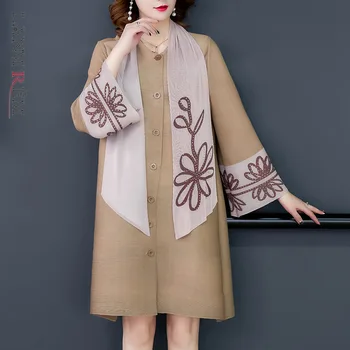 

LANMREM Loose Pleated Dress 2020 New Spring Scarf Collar Single Breasted Mid-length Dress Women Streetwear Loose A-line PD754