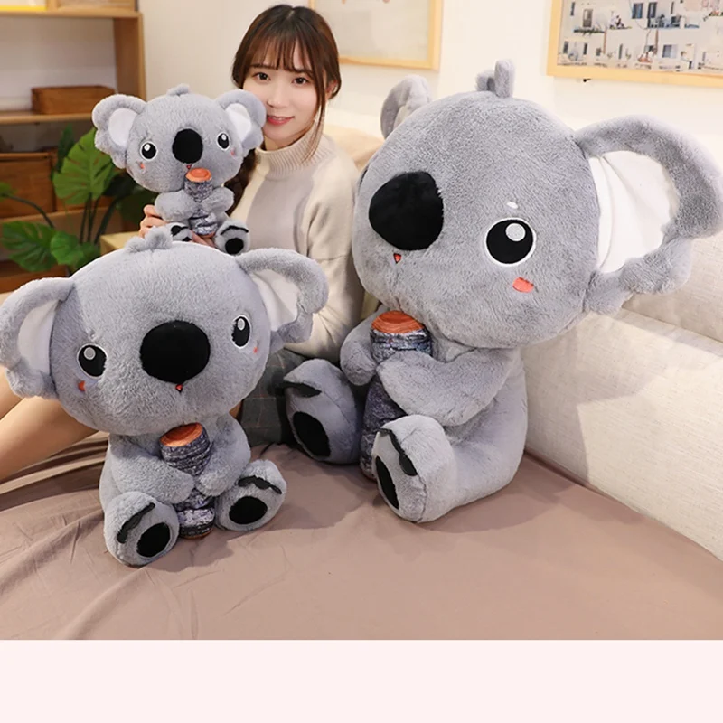 Giant Simulation Australia Koala With Wood Plush Toy Soft Pillow Stuffed Animal Koala Bear Doll Baby Kids Girl Birthday Gift