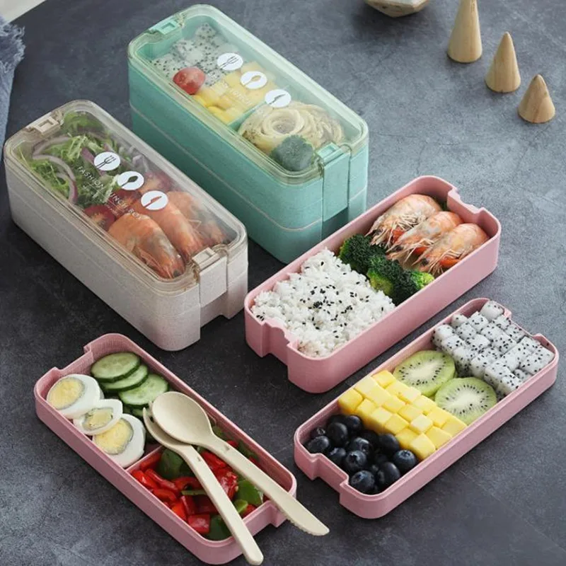 Разделенная кухня Пшеничная солома bento box Ланч-бокс контейнер для еды bento box многослойный ланчбокс для детей snack box Органайзер для фруктов