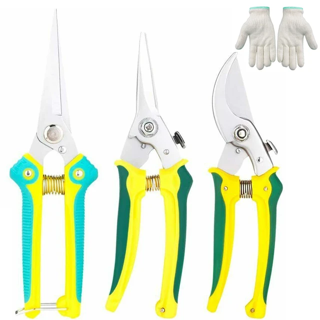 3 Pack Garden Pruning Shears Stainless Steel Blades Handheld Pruners Set  with Gardening Gloves