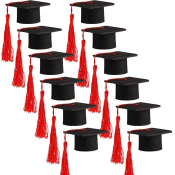 

15Pcs New Year Wine Gift Mini Doctorial Hat with Tassels Wine Bottle Toppers Bottle Caps Covers Party Red
