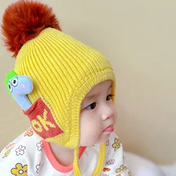 2021 Winter New Infant Cartoon Dinosaur Ear Protection Knitted Hat Baby Super Cute Plush Wool Hat