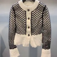 Женская куртка, осенне-зимнее шерстяное пальто, сетчатый однобортный Кардиган