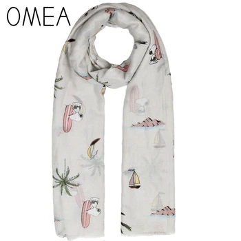 

OMEA 100% Cotton Women Scarf Chiffon Hijab Cartoon Dog Striped Snood Seaside Vacation Style Luxury Brand Shawl Patchwork Holiday