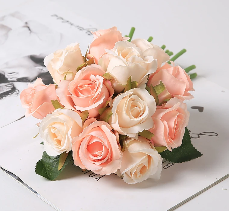 JAROWN 12 Heads Rose Artificial Rose Bouquets Simulation Silk Fake Flowers Wedding Decoration Holding Flowers Home Decor Flores (20)