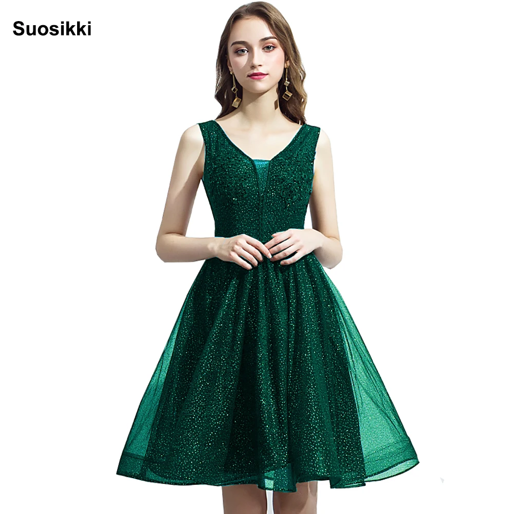 Günstige Cocktail kleider applique party rosa spitze Perlen 2019 neue abend party kleid formal short prom kleid