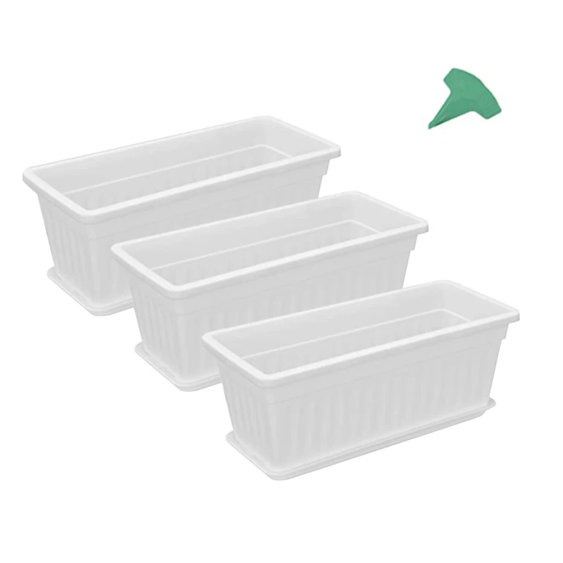 3 Packs White Flower Window Boxes Plastic Household Rectangular Vegetable Planters for Windowsill Garden Yard Porch | Дом и сад