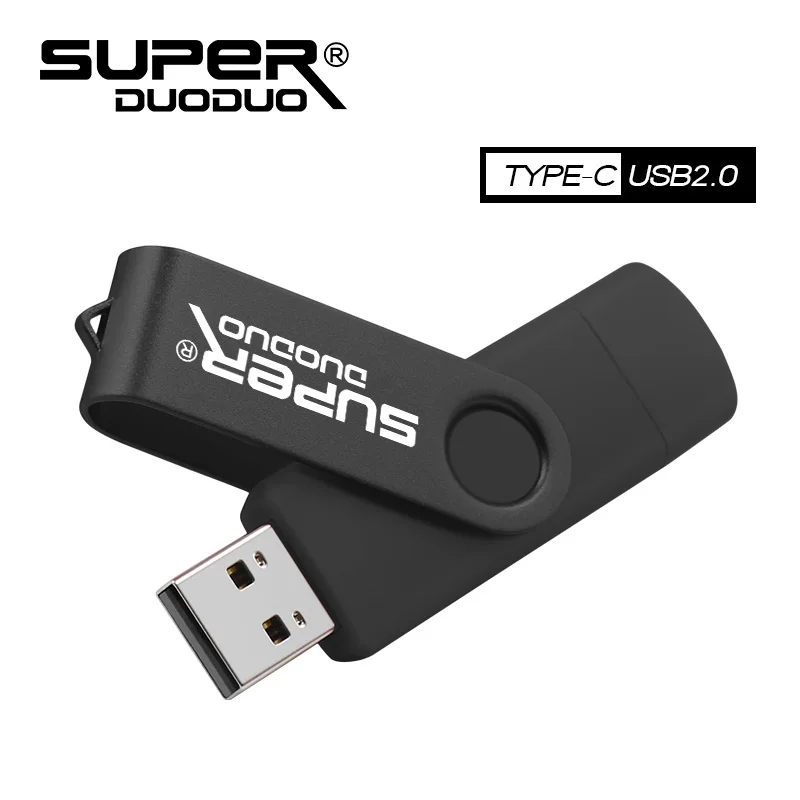 Водонепроницаемый 2 в 1 type-C флеш-диск usb 2,0 32 Гб 64 Гб 128 ГБ флэш-память usb флешка Полная Емкость Флешки высокое количество U диск - Цвет: BLACK