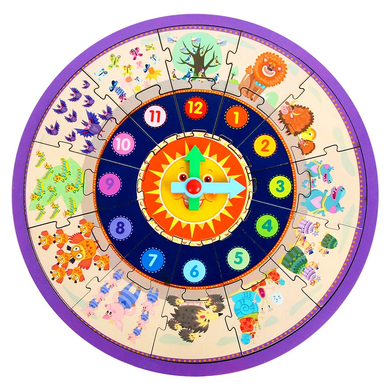 

Children Wooden Large Pieces Digital Puzzle Clock 1-2-3-5-Year-Old Baby Early Childhood Educational Animal Cognitive Toy