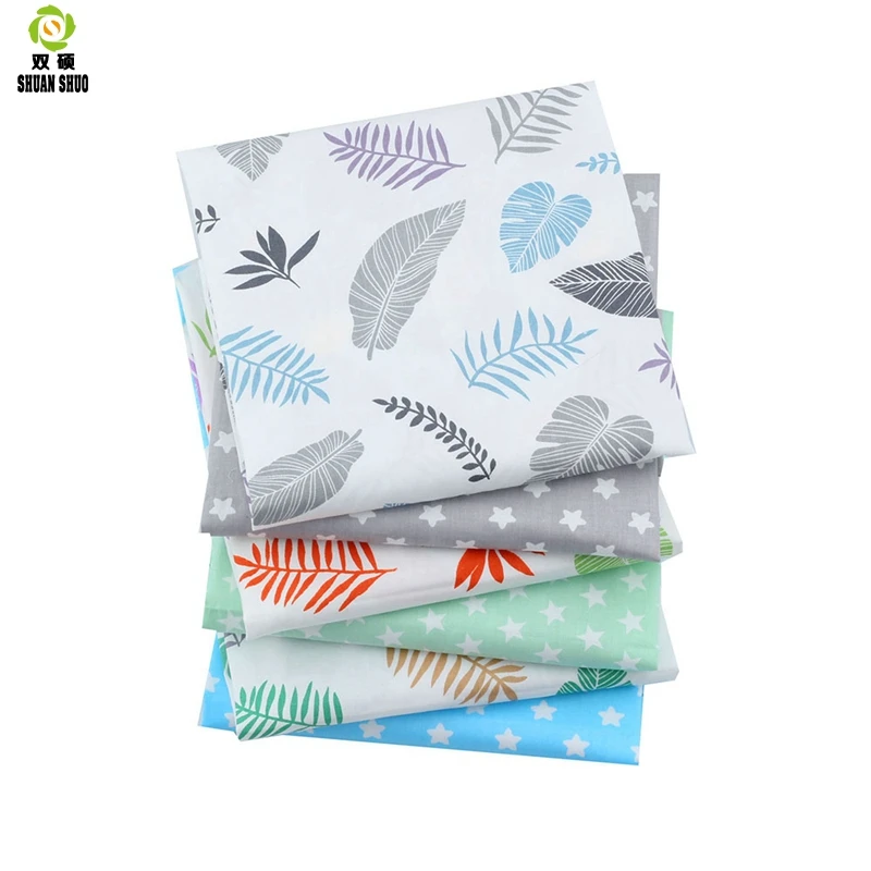 Shuanshuo 6pcs/lot Leaves Printed Twill Cotton Fabric,Patchwork Cloth For DIY Quilting Sewing Baby&Children Sheets Dress