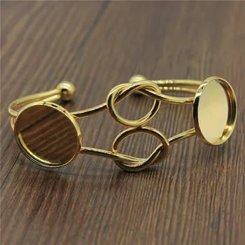 

2 Colors Fit 20mm Round Glass Cabochons Knotted Style Double Base Settings Adjustable Bangle Base Jewelry Accessories
