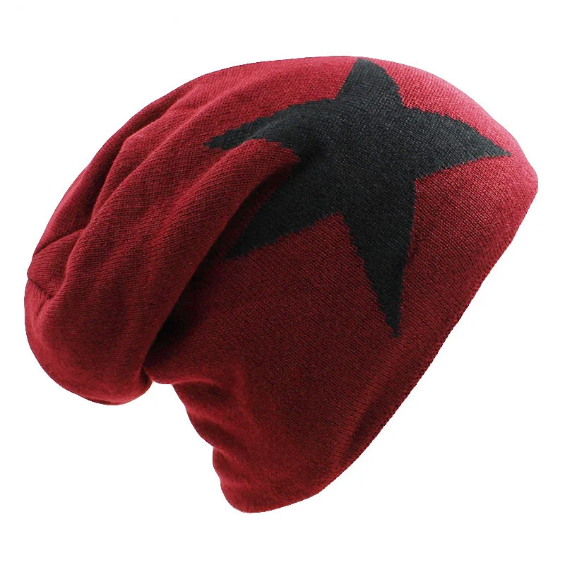 Красный ALTOBEFUN Beanie Мужская зимняя шапка Кепка из искусственного меха теплая мешковатая вязаная шапка мужские шапочки вязаные Skullies дамская шляпа без полей для мужчин и женщин BHT038 - Цвет: Красный