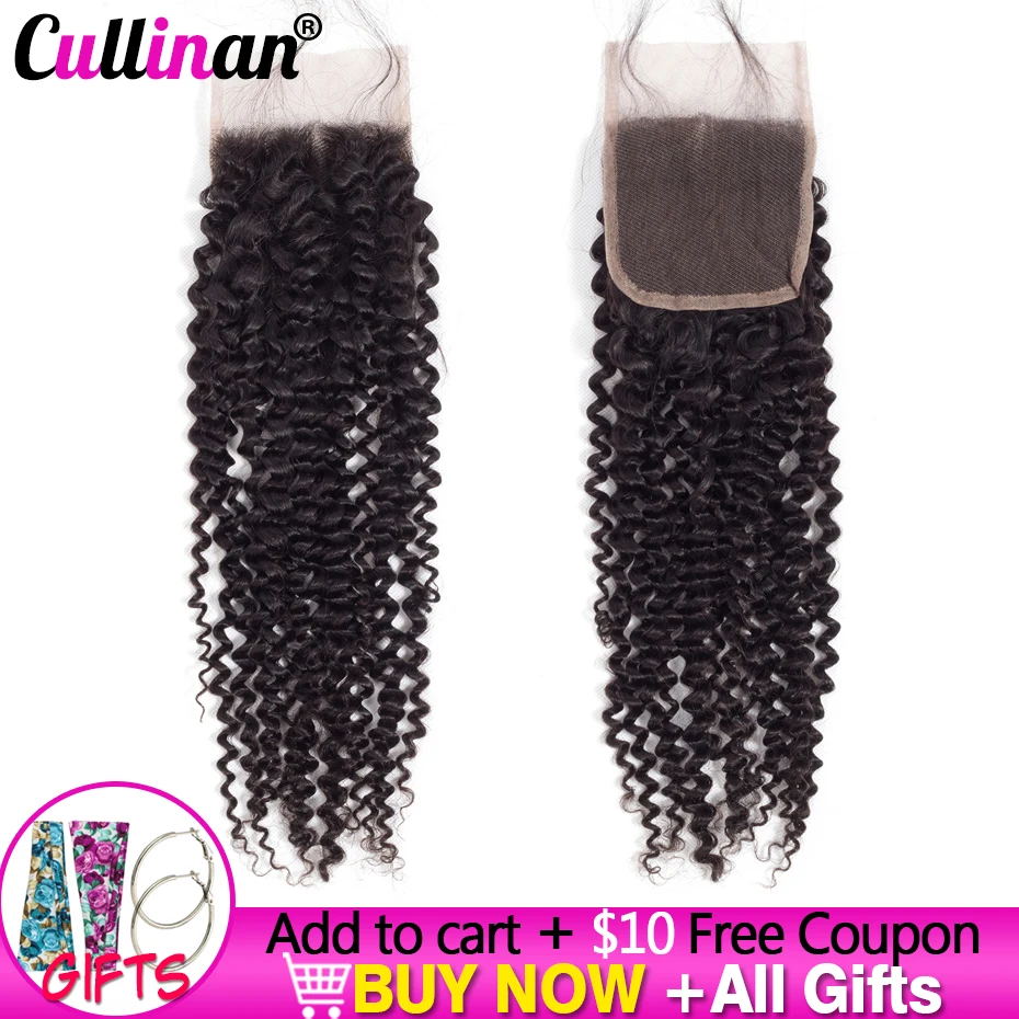 Pelo rizado Natural con cierre de encaje 4x4, cabello humano brasileño Remy de 8-22 pulgadas, pelo suizo con pelo de bebé, Cullinan