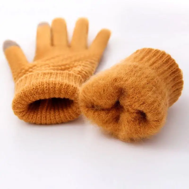 MINHIN Зимние перчатки для сенсорного экрана для женщин и мужчин, теплые вязаные варежки из синтетической шерсти на весь палец, одноцветные перчатки
